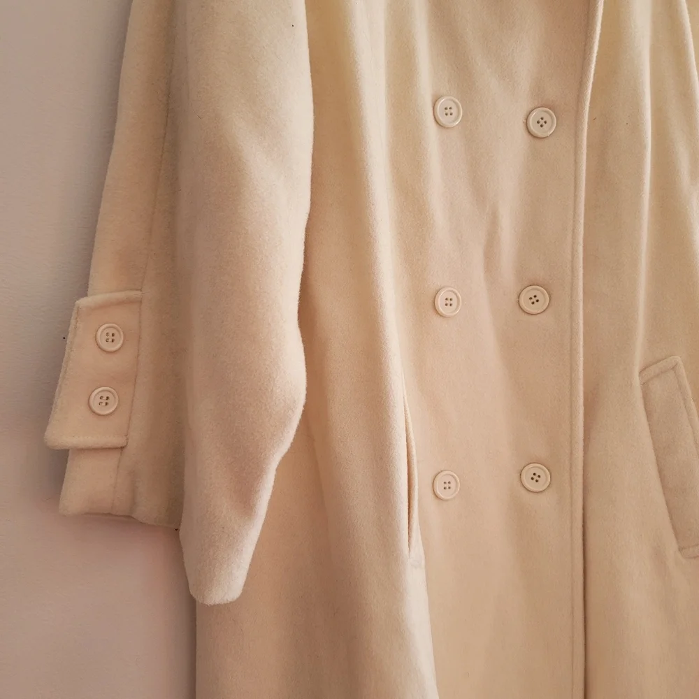 Vintage 60s Miss Abbmoor High Quality Wool Double Breasted Coat Cream XL- XXL